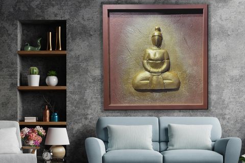 RÖLYEF SOYUT BUDA TABLO, GOLD, 80X80