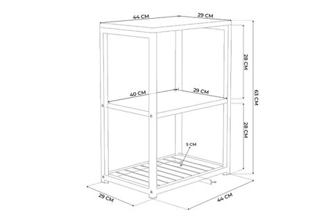 LİNA METAL AYAKLI AHŞAP RAFLI YAN SEHPA, ÇAM