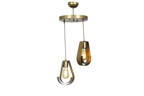 TAŞCAN AYDINLATMA DAMLA İKİLİ GOLD ESKİTME BOYALI TEPSİLİ SARKIT MODERN AVİZE