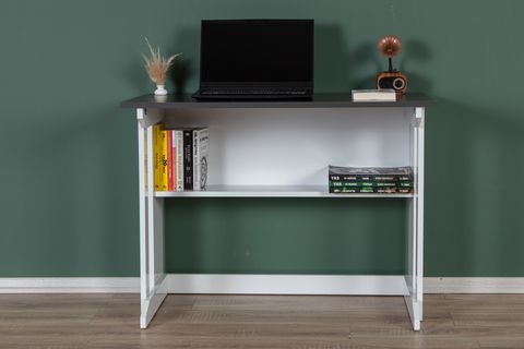 PİLLAR GENİŞ ÇALIŞMA MASASI, MAT BEYAZ ANTRASİT, 100X56 CM