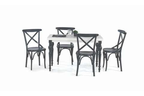 DAMLA SABİT MASA VE ÇARPI ÇITALI TONET SANDALYE TAKIMI, ANTRASİT, 125X80