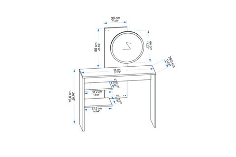 DALİ GENİŞ AYNALI RAFLI MAKYAJ MASASI, SAFİRMEŞE ANTRASİT
