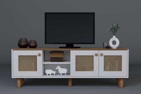 BOHEM SERİSİ NATURA PVC HASIR DESEN TV ÜNİTESİ, GARDEN MEŞE BEYAZ