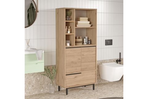 LİDYA BANYO DOLABI ÇOK AMAÇLI, 3 KAPAKLI, METAL AYAKLI, KAHVE