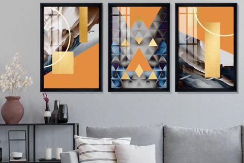 MODERN ABSTRACT SHAPES 9 TABLO SETİ, SİYAH ÇERÇEVE, 33X48