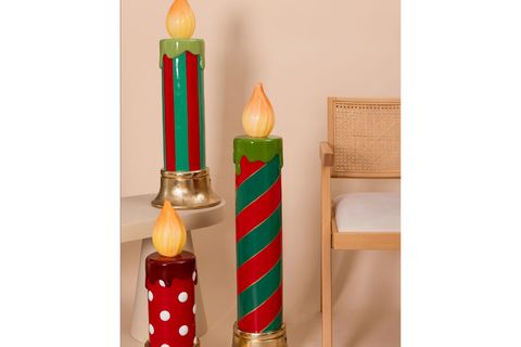 THE MİA DEKORATİF LED IŞIKLI MUM, KIRMIZI YEŞİL 25X25X89 CM