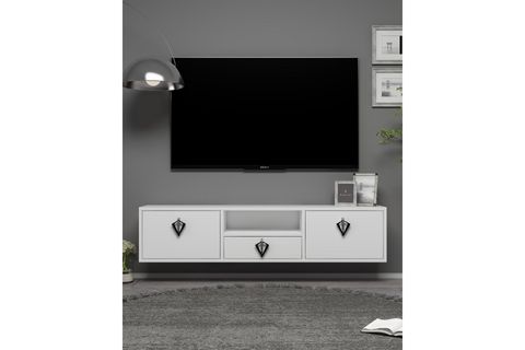 DROPDD TV SEHPASI, BEYAZ GÜMÜŞ SİYAH DUVARA MONTAJ, 1314DROPDD 32