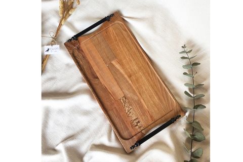 NOBLERAVEN DESIGN AHŞAP TEPSİ, METAL KULPLU AHŞAP TEPSİ