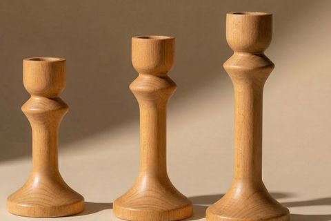 DEVRAN KAYIN AHŞAP ÜÇLÜ ŞAMDAN SETİ, KOYU CEVİZ