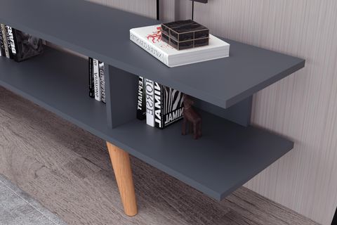 EKO ANTRASİT AHŞAP AYAKLI TV SEHPASI, 120 CM