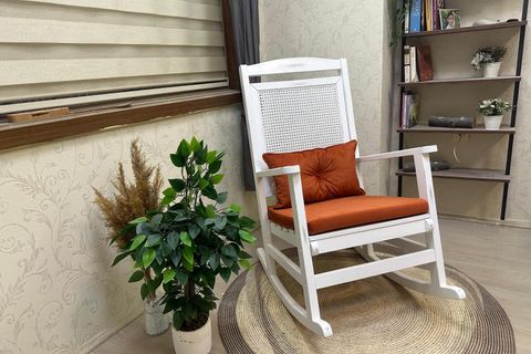 ASEDİA VERANDA HASIRLI MİNDERLİ SALLANAN SANDALYE, TURUNCU, LAKE AYAK
