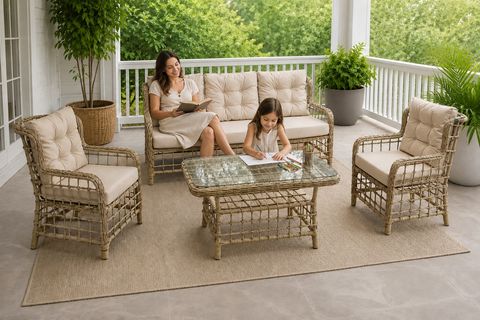HİLVAN 5 KİŞİLİK MİNDERLİ RATTAN BAHÇE BALKON OTURMA GRUBU, KAHVERENGİ
