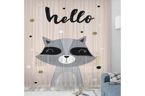 ELSE SEVİMLİ HİPOPOTAM İSKANDİNAV DESENLİ DEKORATİF ÇOCUK BEBEK TÜL FON PERDE 140X270