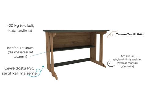 PİLLAR GENİŞ ÇALIŞMA MASASI, ÇAM ANTRASİT, 100X56 CM