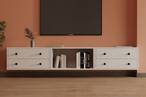 LERON 4 ÇEKMECELİ YÜZER TV ÜNİTESİ SİMETRİK AÇIK RAFLI MODERN SALON DOLABI MST TVT 1047