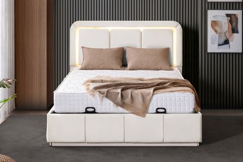 DEMONTE NOX LEDLİ ÇİFT KİŞİLİK BAZA BAŞLIK MAXİ YATAK SETİ, KREM, 160X200