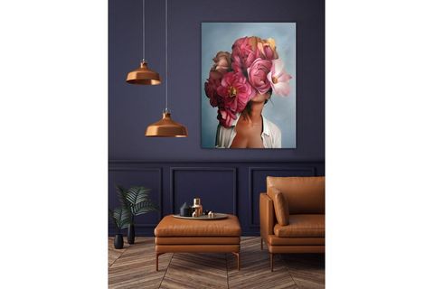 ÇİÇEK SAÇLI KADIN YAĞLI BOYA DOKULU TABLO, 60X90, KAGE-701