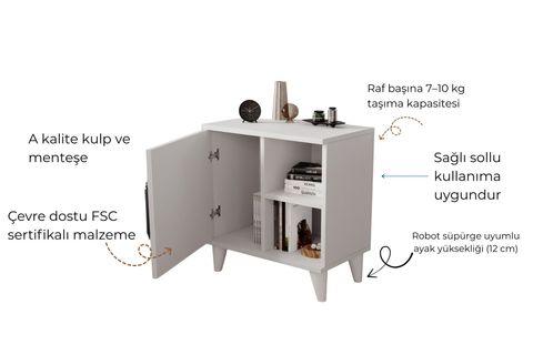 ROSE KOMODİN, MAT BEYAZ, 3 BÖLMELİ