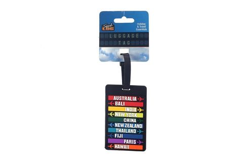BAGAJ VALİZ BAVUL ETİKETİ ÜLKE İSİMLERİ DESENLİ SİYAH PVC 22X6X2CM