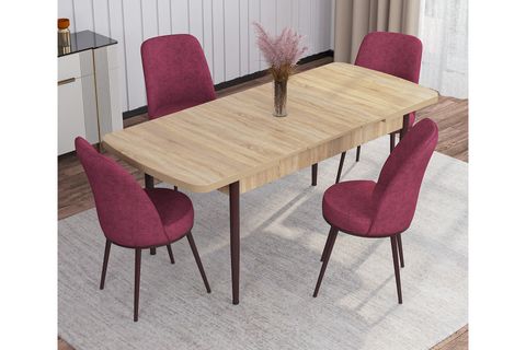 ROVENA LEONA AÇILABİLİR MUTFAK MASASI TAKIMI, MEŞE DESEN, BORDO, 132X80