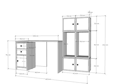 MODÜLER ÇALIŞMA MASASI, 2 KAPAKLI KİTAPLIK SETİ