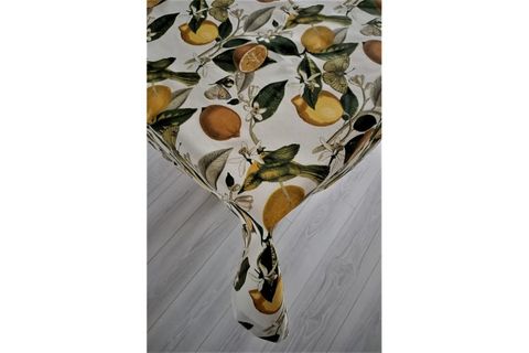 KETEN GÖRÜNÜMLÜ LİMON DESENLİ MASA ÖRTÜSÜ, 170X240
