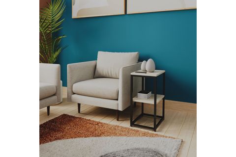 LİNA METAL AYAKLI AHŞAP RAFLI YAN SEHPA, TAŞ GRİ