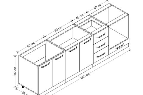 MİNAR 265 CM MUTFAK DOLABI BEYAZ ANTRASİT 265-A3-ALT MODÜL
