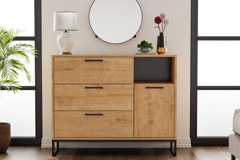 FURMET MODÜLER YUKON ŞİFONYER, SAFİR MEŞE, 3 ÇEKMECELİ VE KAPAKLI