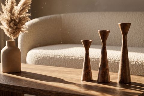 TRİO KAYIN AHŞAP ÜÇLÜ ŞAMDAN SETİ, KOYU CEVİZ
