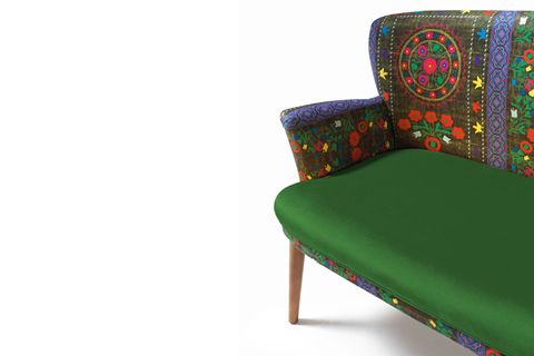 ETNİK DESEN ÇAY SETİ KOLTUK TAKIMI, CEVİZ AYAK, YEŞİL