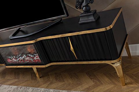 DELIGHT ŞÖMİNELİ TV ÜNİTESİ, ÇEKMECELİ, SİYAH, 160 CM