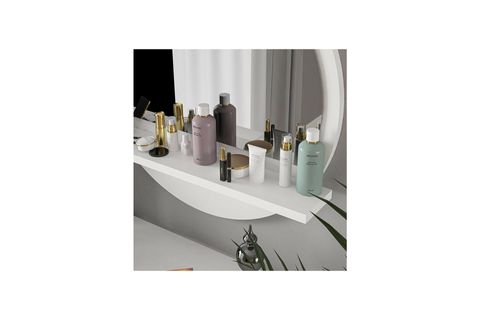 YUVARLAK RAFLI AYNA DEKORATIF BANYO AYNASI, BEYAZ, 60X60