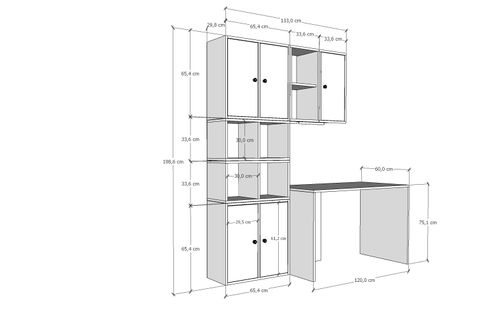 BK ÇALIŞMA MASASI, 5 KAPAKLI VE ÇOK BÖLMELİ