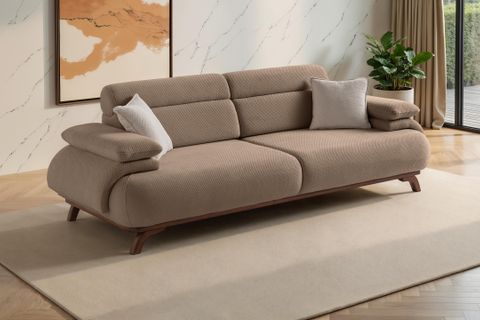 ALASKA SIRT MEKANIZMALI CEVIZ KASALI ÜÇLÜ KOLTUK, SÜTLÜ KAHVE