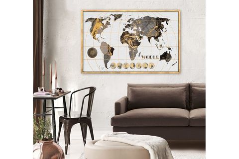 ÇERÇEVELİ GOLDEN FRAME MERİDİAN WORLD MAP ALTIN DERİ TABLO