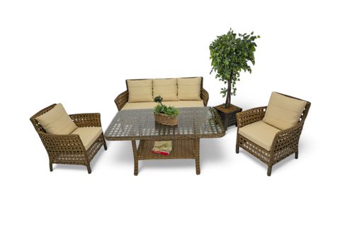 PAVİA RATTAN ÜÇLÜ BAHÇE MOBİLYASI, KAHVERENGİ