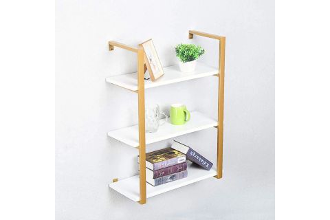 TASNİA GOLD METAL AHŞAP DUVAR RAFI 60 CM 3 KATLI