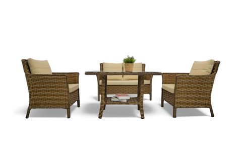 LENTA RATTAN İKİLİ BAHÇE MOBİLYASI, KAHVERENGİ