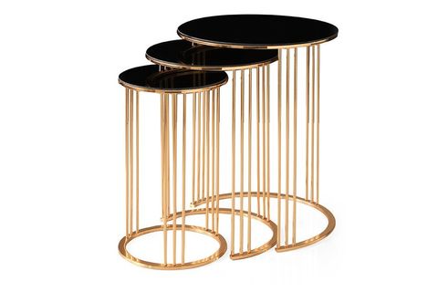 BARED ZİGON SEHPA, GOLD İSKELET, SİYAH CAM