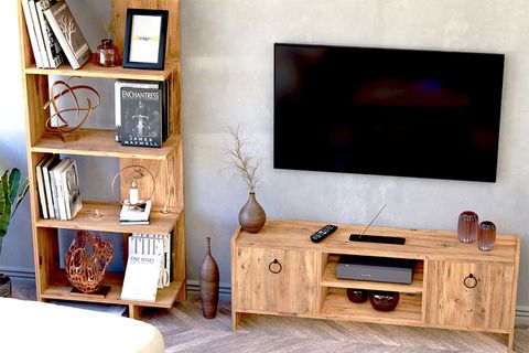 MONİ TV ÜNİTESİ VE KİTAPLIK SETİ, ÇAM