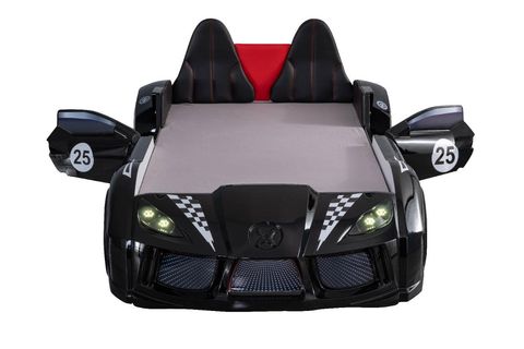 RACEİNG CAR V8 KAPILARI AÇILAN KOLTUKLU FULL LEDLİ ARABALI YATAK, SİYAH, 100X190
