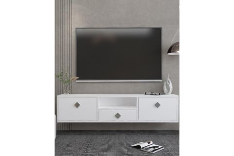 DROPDD TV SEHPASI, BEYAZ GÜMÜŞ KULP, DUVARA MONTAJ, 1305DROPDD 1