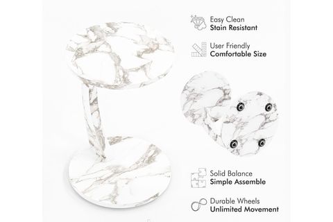 CLEO TEKERLEKLİ C SEHPA TEKERLEKLİ YAN SEHPA, BEJ