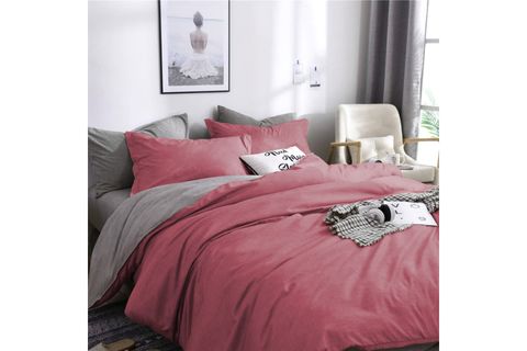 DÜZ BATTAL ÇARŞAFLI RANFORCE PAMUKLU ÇİFT KİŞİLİK NEVRESİM TAKIMI, GÜLKURUSU GRİ