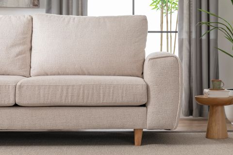 MERLİN MİNİ KÖŞE KOLTUK, NATUREL AYAK, FİTİLLİ KOL, ŞÖNİL KUMAŞ, KREM