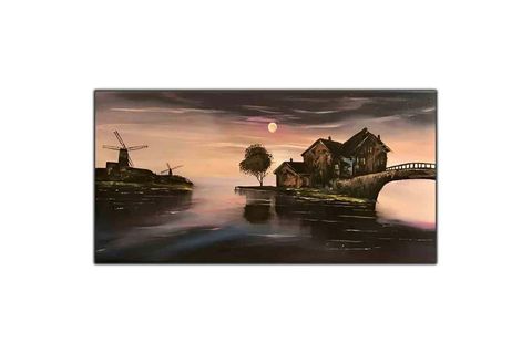 GÖLÜN KENARINDAKİ DEĞİRMEN VE EV ORİJİNAL YAĞLI BOYA TABLO