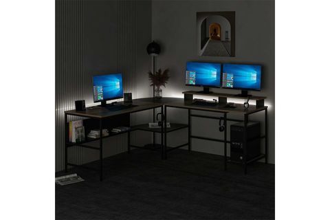 MİNAR GRETA RGB LED IŞIKLI L KÖŞE ÇALIŞMA MASASI, DORE SİYAH