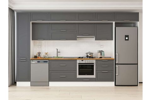 ALVİNKA 395X240 CM KLASİK MEBRAN MUTFAK DOLABI, MBB E90B45S60 1 MEBRAN ANTRASİT MDF
