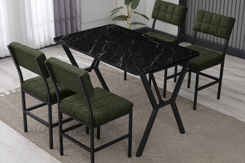 NOVA MUTFAK MASA TAKIMI, 4 SANDALYE, SİYAH, 110X70 CM, YEŞİL